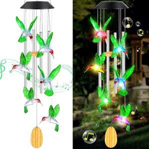 BRAND NEW / UNOPENED Hummingbird Wind Chimes Solar Lights